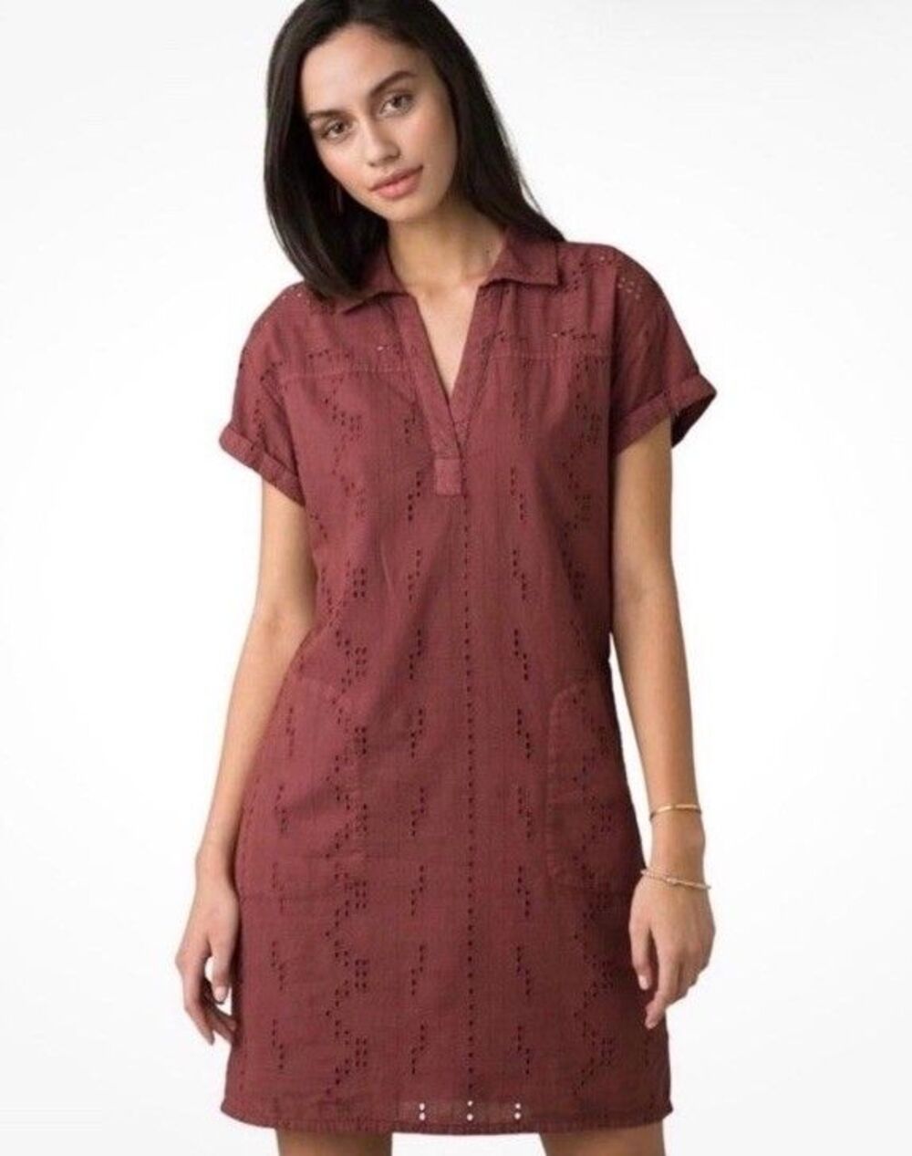 Prana Womens XL Eyelet Ladyland Shirt Dress Organic Cotton